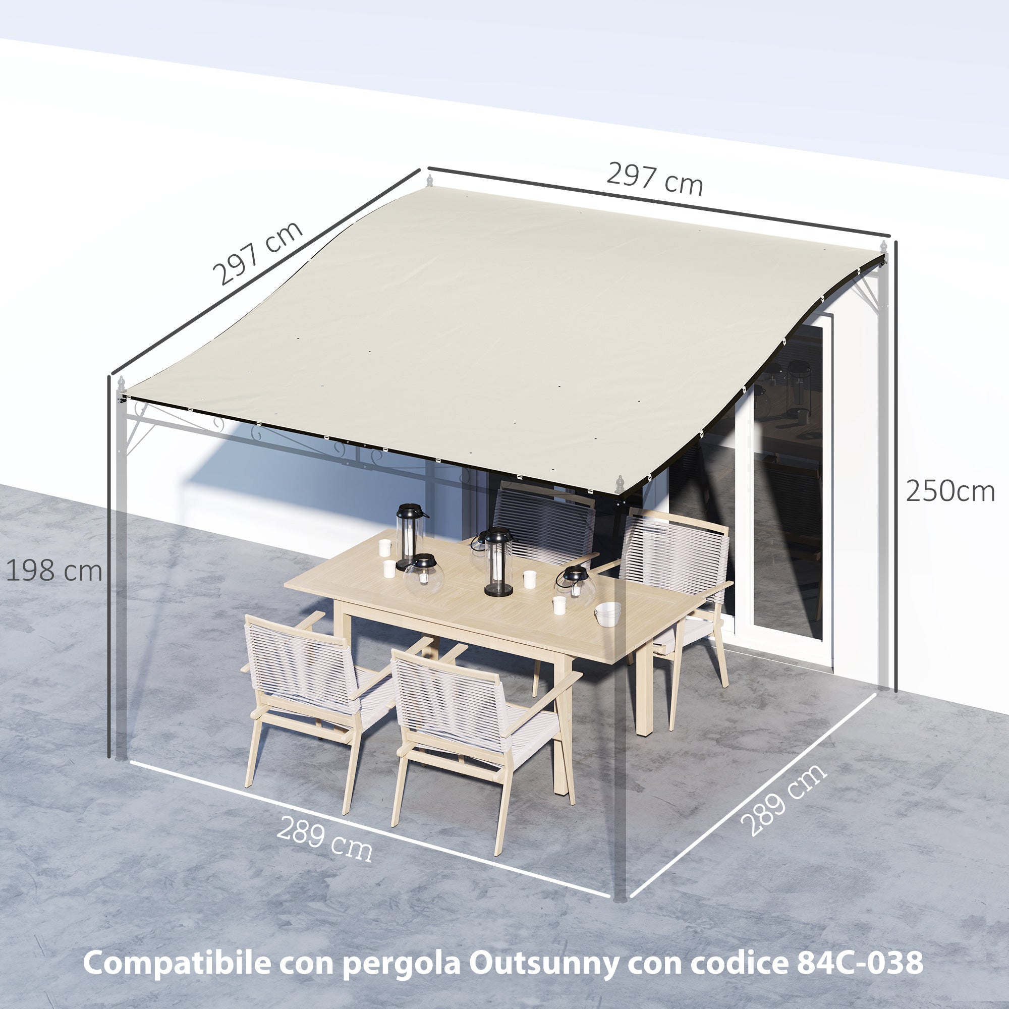 EasyComfort Telo Copertura per Gazebo Pergola 3x3 m in Poliestere with 16 Fori di Drenaggio, 297x297 cm, Beige