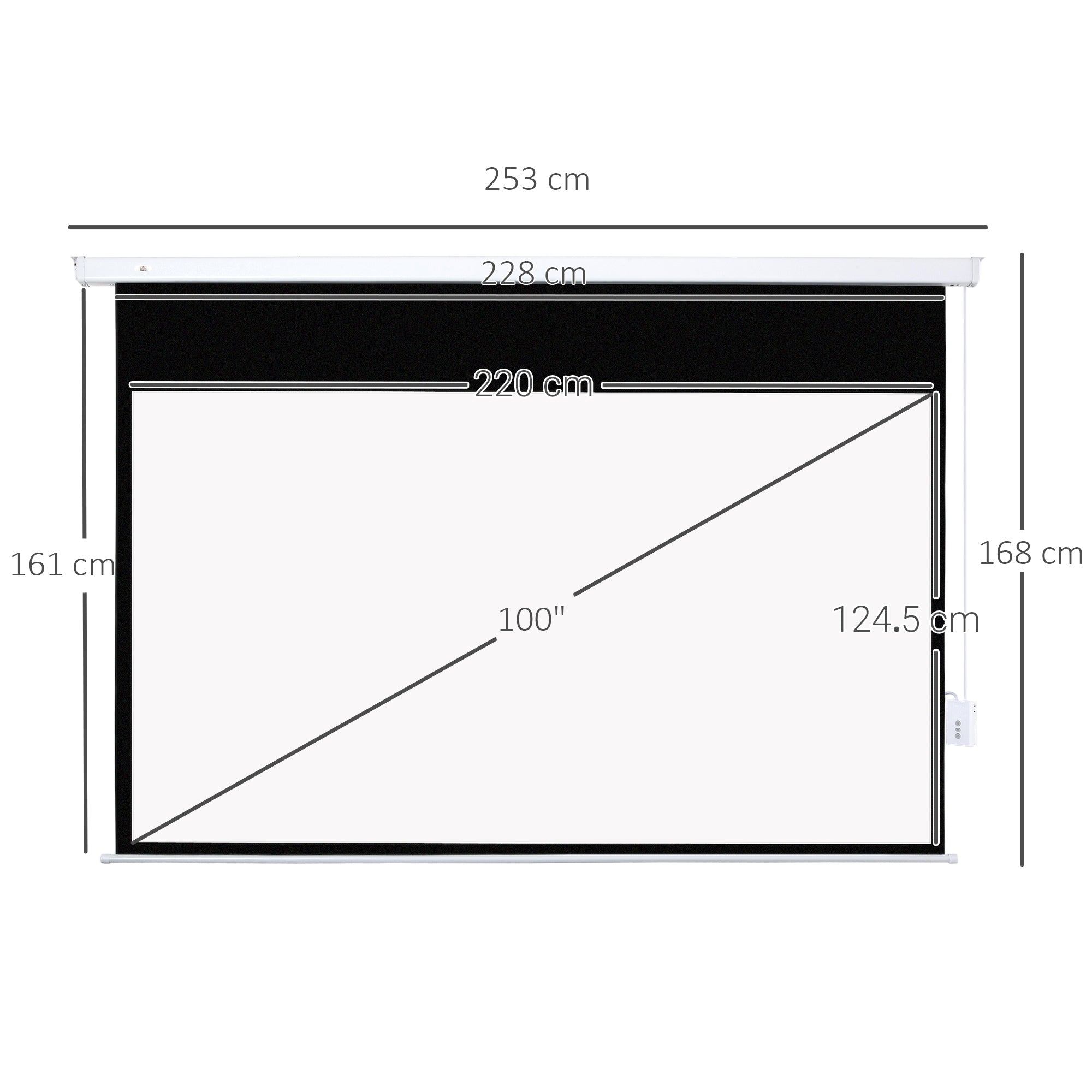 EasyComfort Telo Proiettore 100 Pollici with Telecomando, in PVC e Metallo, 247x7.5x168 cm, white