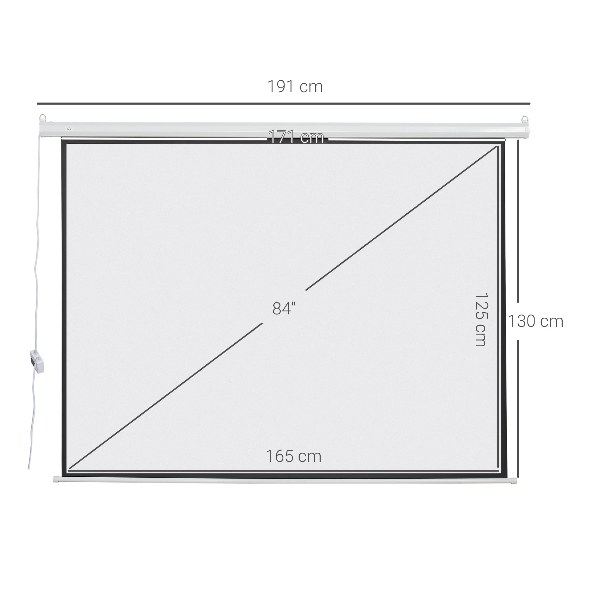 Easycomfort Telo Proiettore 84" Formato 4:3 with Telecomando, in Tessuto Plastico e Metallo, 171x130 cm, white