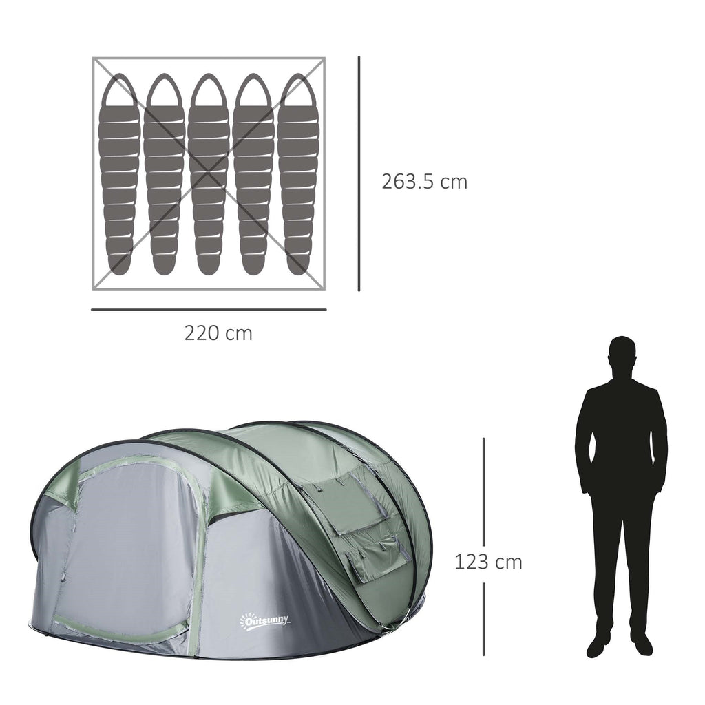 EASYCOMFORT Pop-up campingtent 4-5 personen, 2 deuren, donkergroen