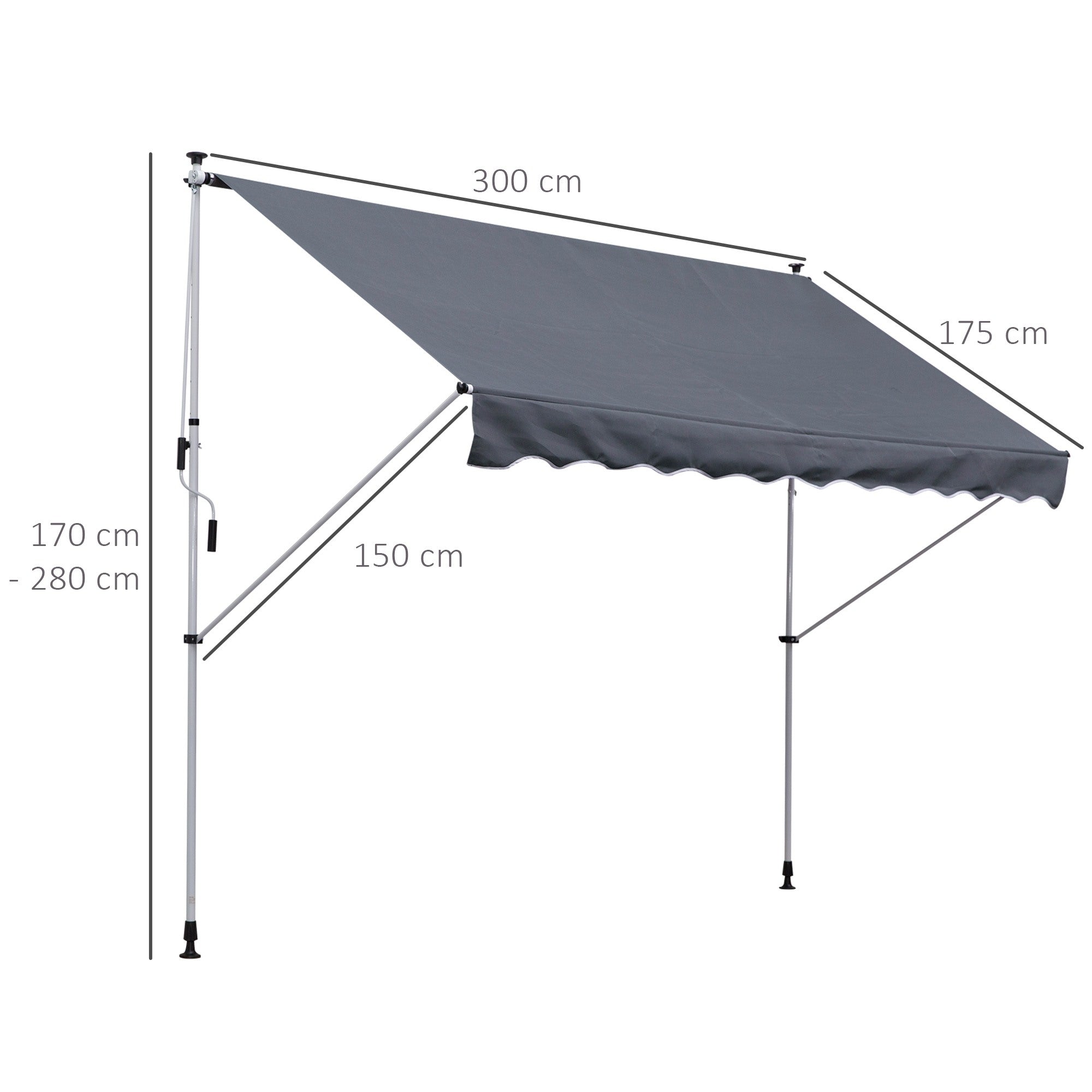 Easycomfort Tenda da Sole 3x1.5 m a Bracci with Manovella, Struttura Telescopica in Metallo e Parasole in Poliestere