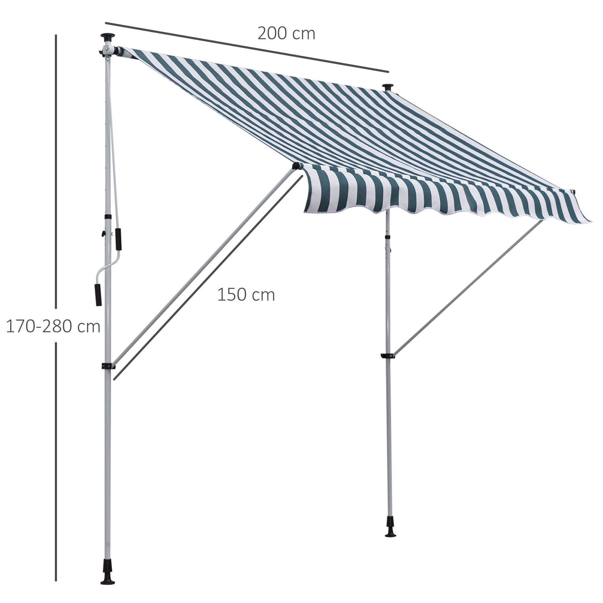 EASYCOMFORT Outdoor Roller Awning 2x1.5m with Crank, Adjustable Height and Angle, White and Green