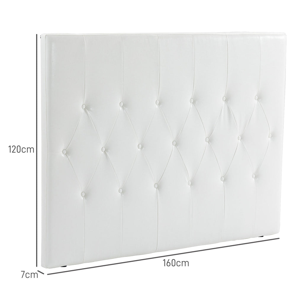 EasyComfort Testiera Letto Matrimoniale Imbottita with Design a Bottoni, in Pelle PU e MDF, 160x7x120 cm, white