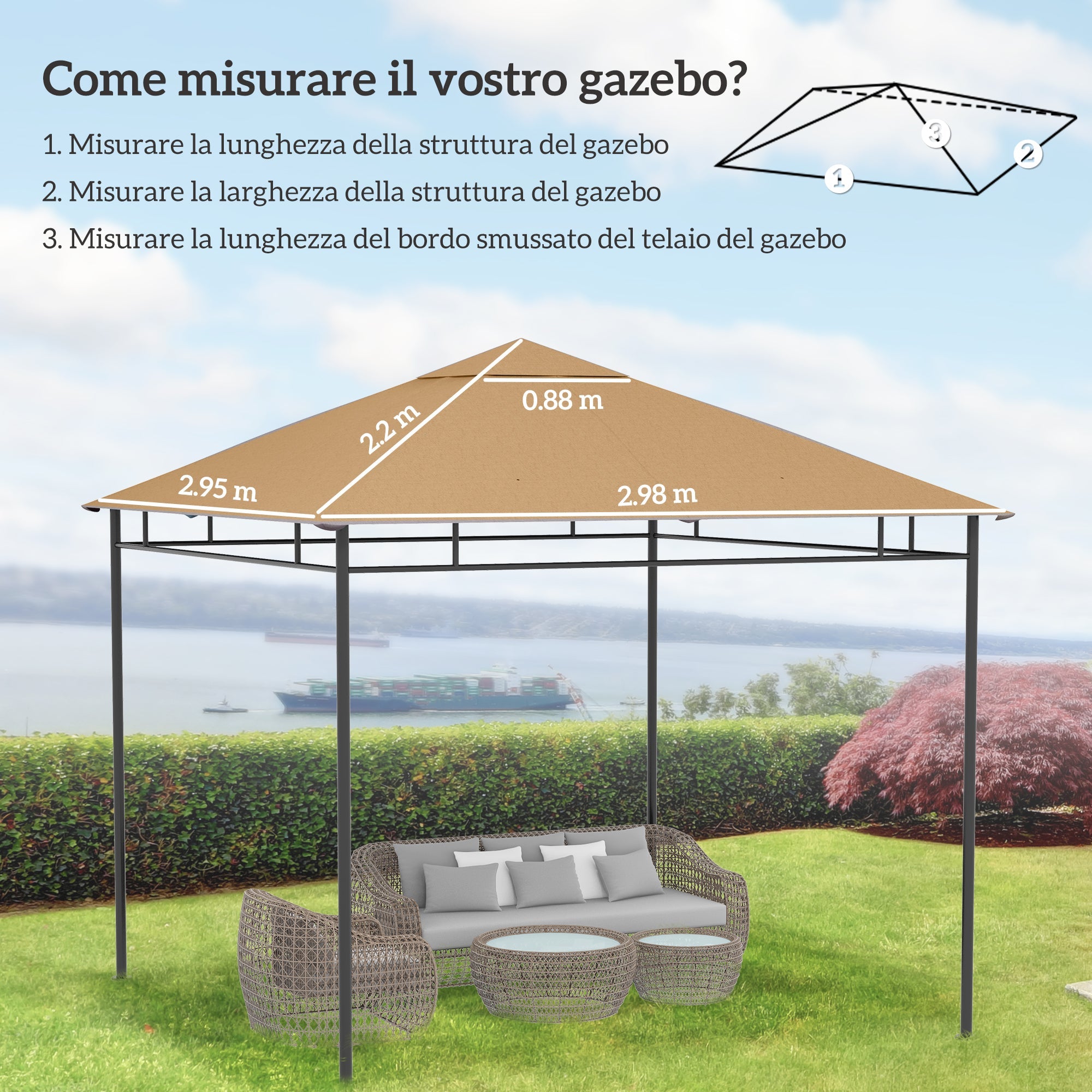 EasyComfort Tetto di Ricambio per Gazebo 3x3m in Poliestere with Prese d'Aria e Fori di Drenaggio, Beige