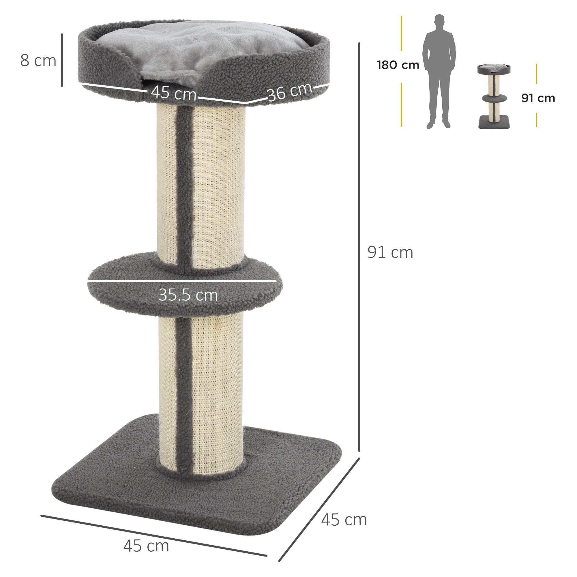 EASYCOMFORT Tree Scratching Post for Cats with Kennel, Cushion, Plush Cover and Sisal Rope Poles