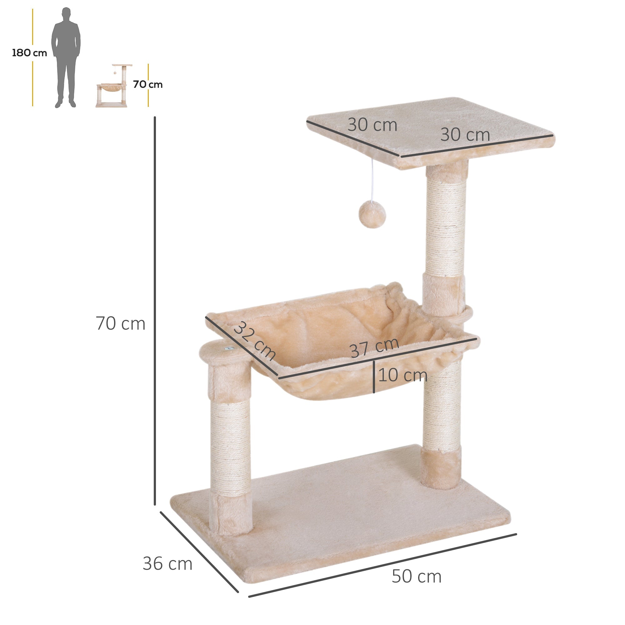 EasyComfort Krabpaal met hangmat 50x36x70 cm Beige