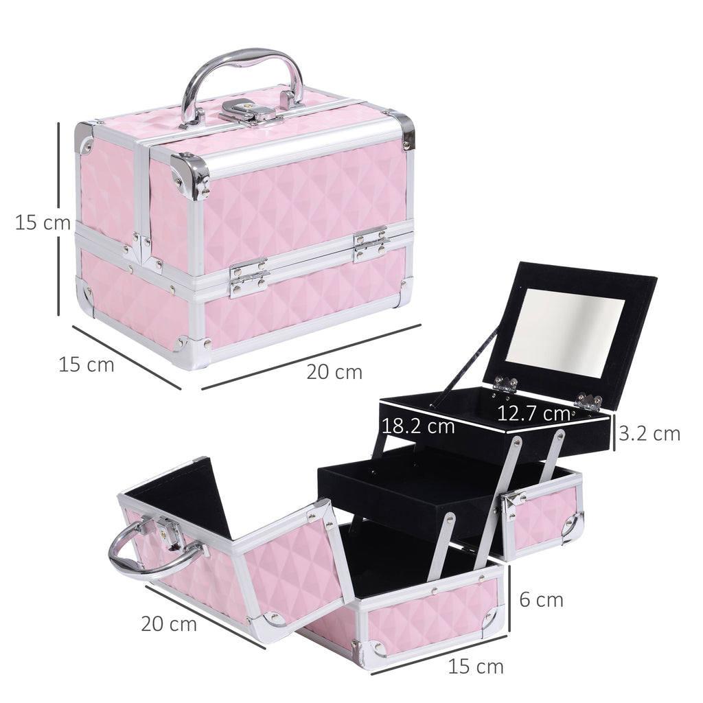 EasyComfort Valigetta Porta Trucchi with Profili in Alluminio, Maniglia e Vassoio Cantilever, 20x15x15cm, Rosa