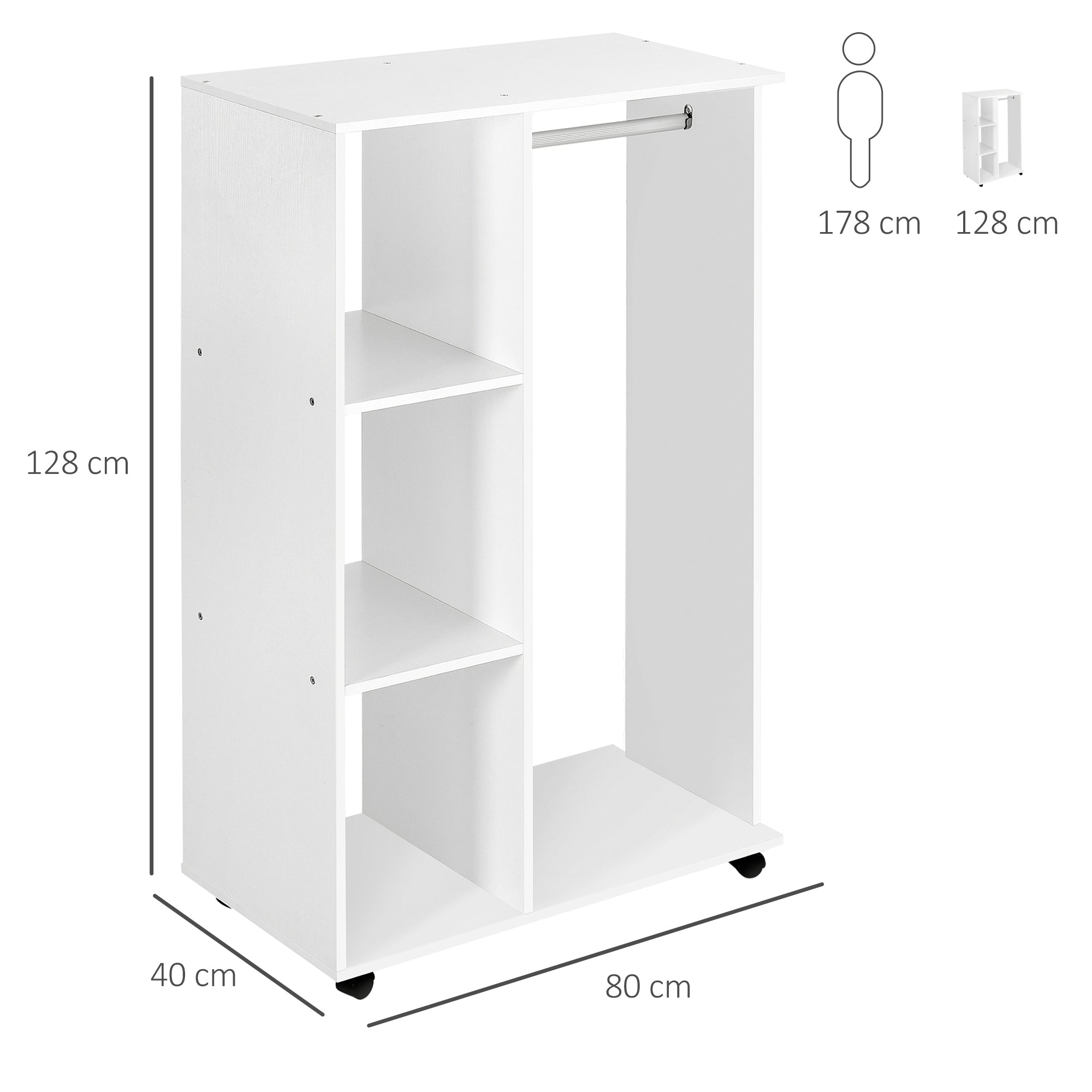 EasyComfortE garderobekast met wielen 80x40x128 cm