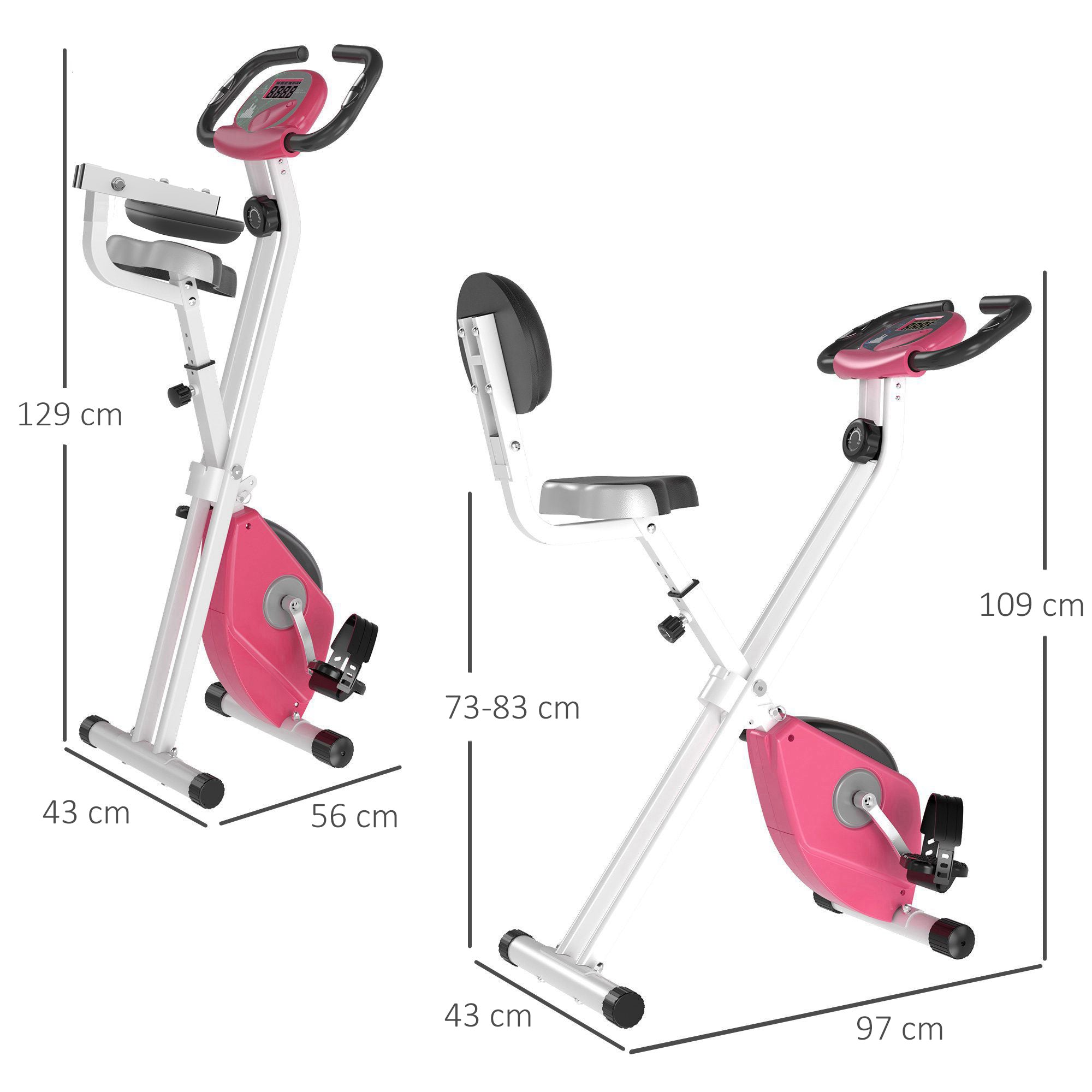 Easycomfort Cyclette da Camera Pieghevole with 5 Posizioni Regolabili e 8 Livelli di Resistenza Magnetica, Struttura a X, 43x97x109cm, Rosa e white