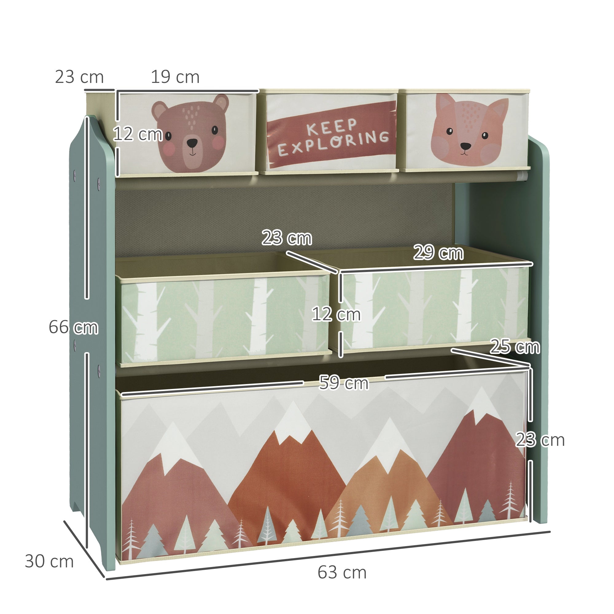 EasyComfort ZONEKIZ speelgoedrek met 6 opbergbakken, 63x30x66 cm, groen