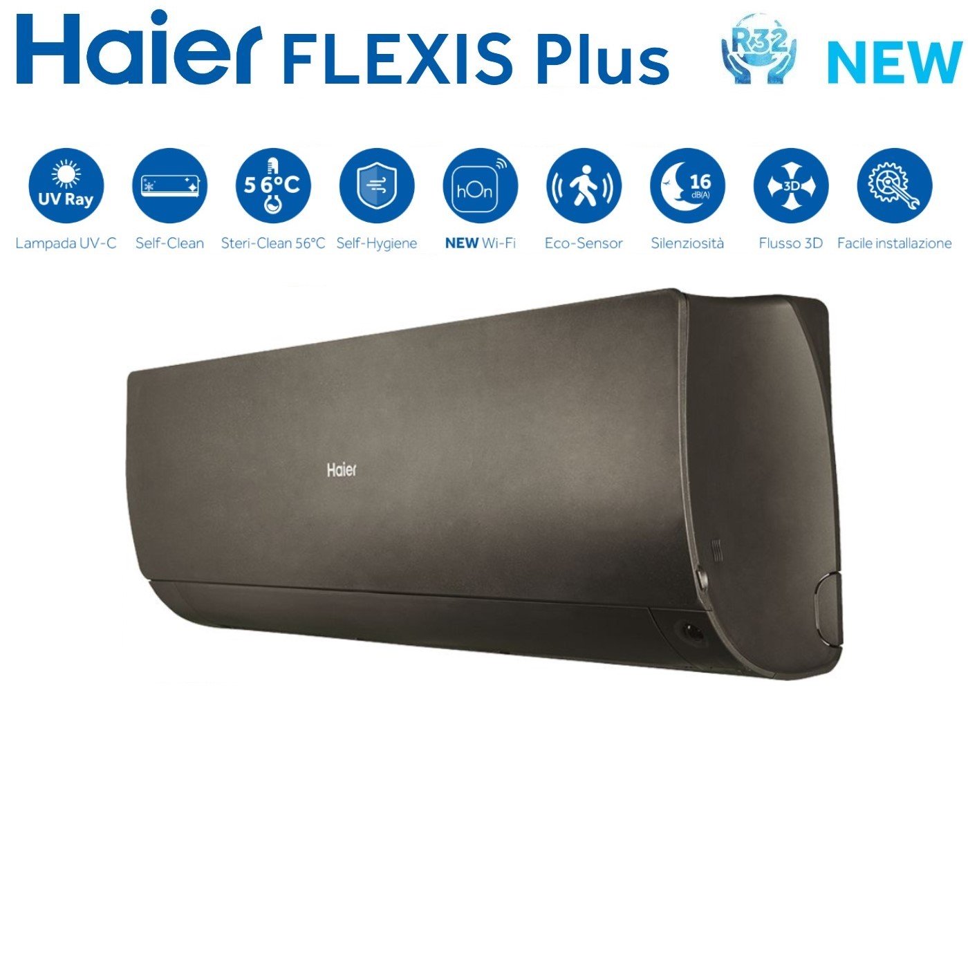 Haier Dual Split Inverter Air Conditioner FLEXIS PLUS BLACK 9+9 series with 2U40S2SM1FA R-32 Integrated Wi-Fi Black Color 9000+9000