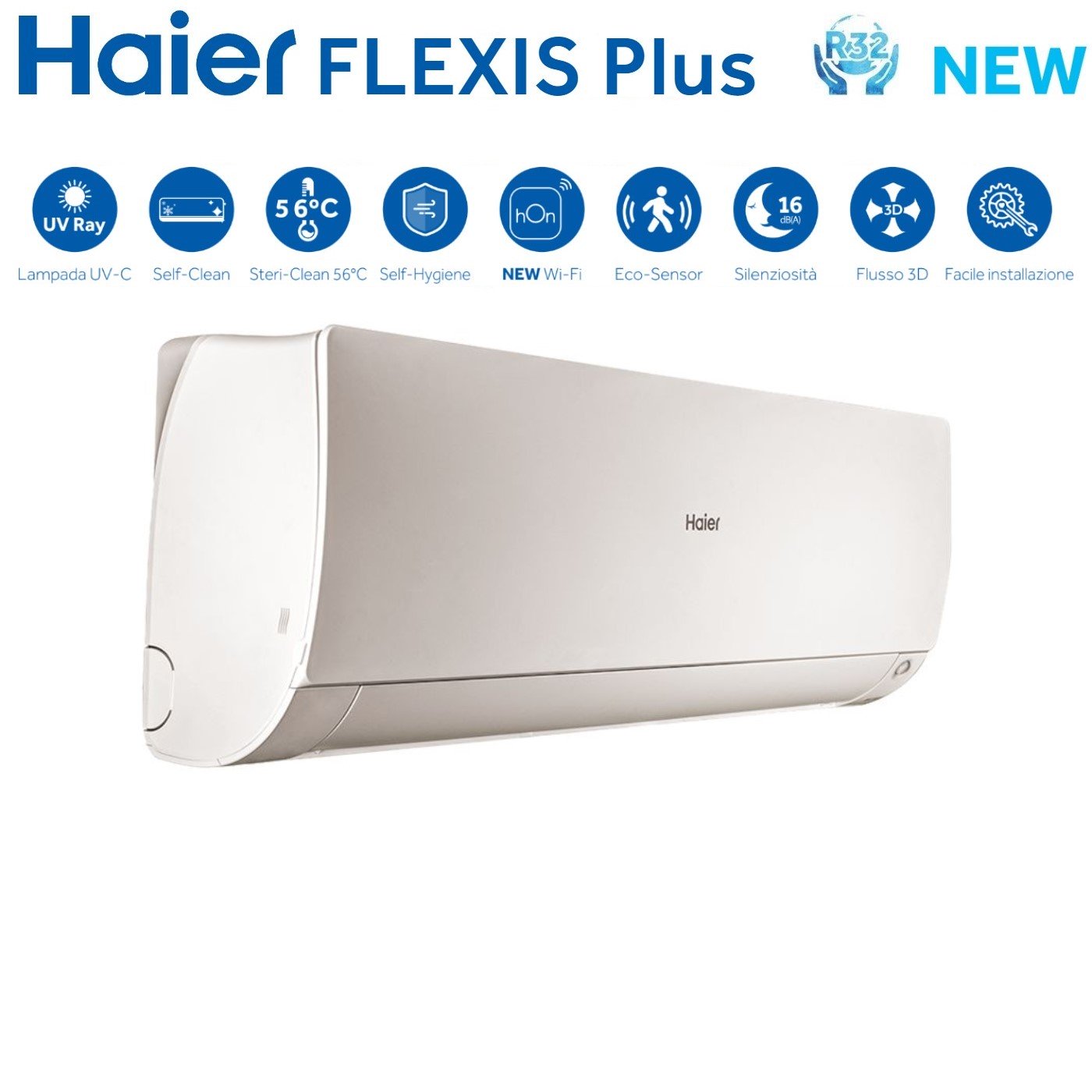 Air conditioner quad-split Haier Inverter series FLEXIS PLUS WHITE 9+9+12+15 with 4U85S2SR3FA R-32 built-in Wi-Fi Colore white 9000+9000+12000+15000