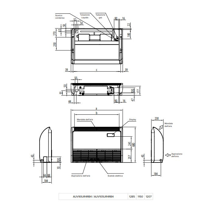 Unità Interna Hisense Soffitto/Pavimento 30000 Btu AUV90UR4RB4 R-32 optional Wi-Fi with Telecomando di series