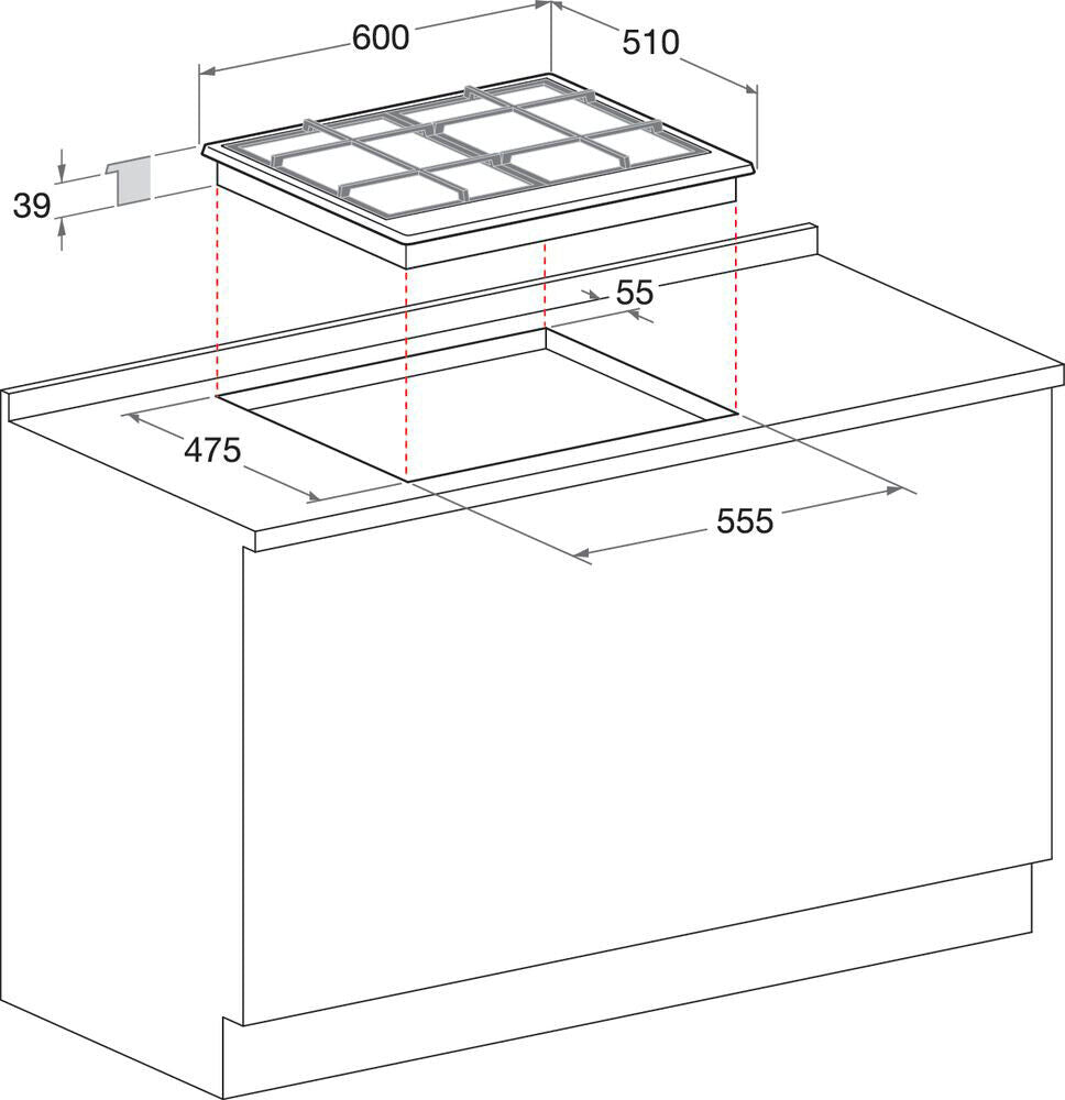Piano Cottura A Gas Hotpoint Ariston PCN 640 T (AN) R /HA 4 Fuochi (L59xP51) F154763 Nero