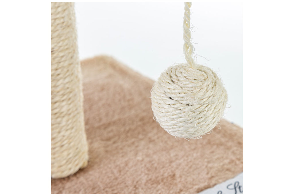 Tiragraffi per Gatti Beige Rivestimento Peluche with Palle e Palo Bianchi 34x42xh.51cm 8024299800259