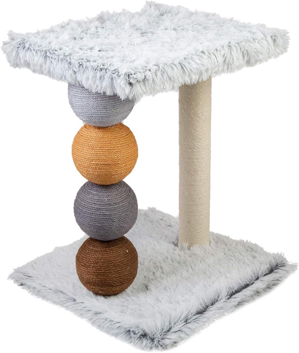 Tiragraffi per Gatti white Rivestimento Peluche with Palle Colorate e Palo in Sisal 52x40x40 cm