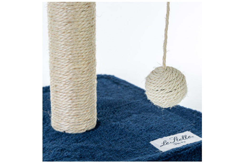 Tiragraffi per Gatti Blu Rivestimento Peluche with Palle e Palo Bianchi 34x42xh.51cm 8024299800488