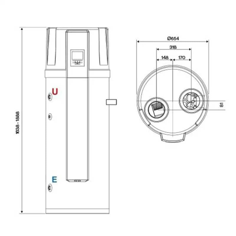 Scaldacqua a Pompa di Calore Rinnai SHIMANTO SANITARY 200 Litri EHP-WH200-1A with Serpentino Ausiliario Gas R134A Display Touch LCD a Bordo