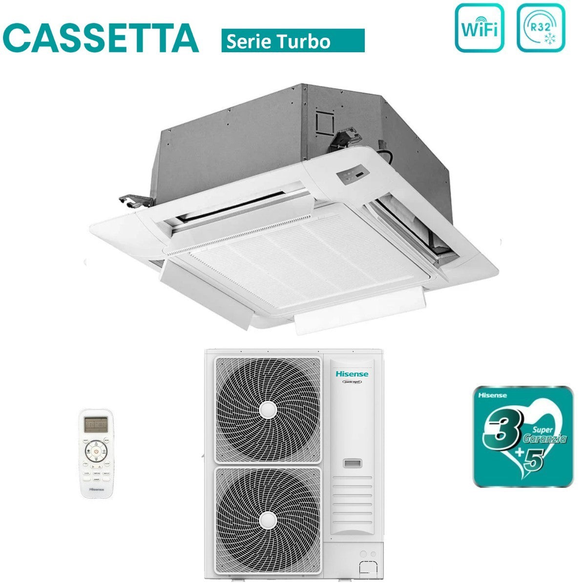 Hisense Inverter Cassette Air Conditioner TURBO series 48000 Btu AUC140UR4RKC8 + AUW140U6RN8 R-32 Wi-Fi Optional with Remote Control and Panel Included