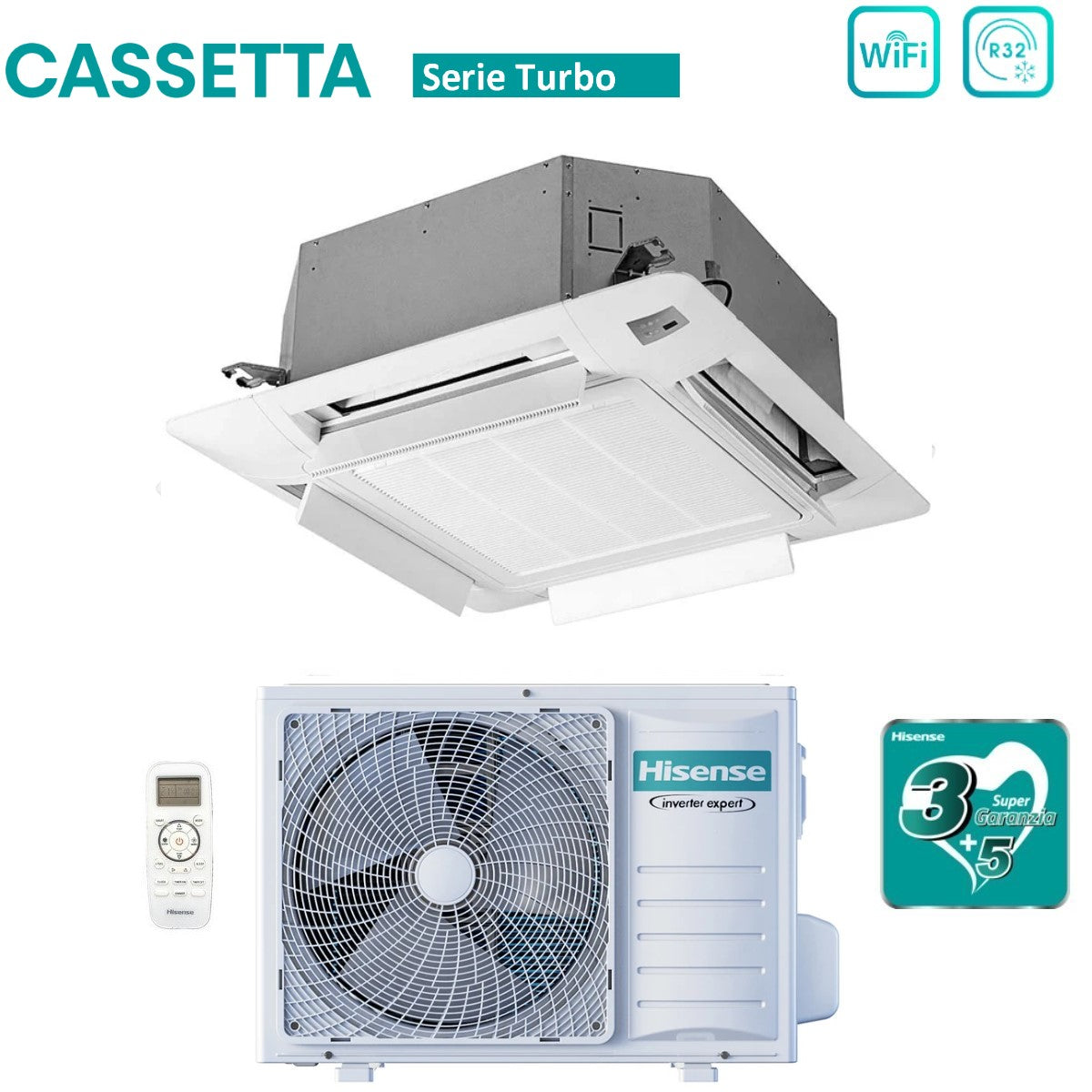Hisense Inverter Cassette Air Conditioner TURBO series 9000 Btu ACT26UR4RCC8 + AUW26U4RS8 R-32 Optional Wi-Fi Class A++/A+ with Remote Control and Panel Included