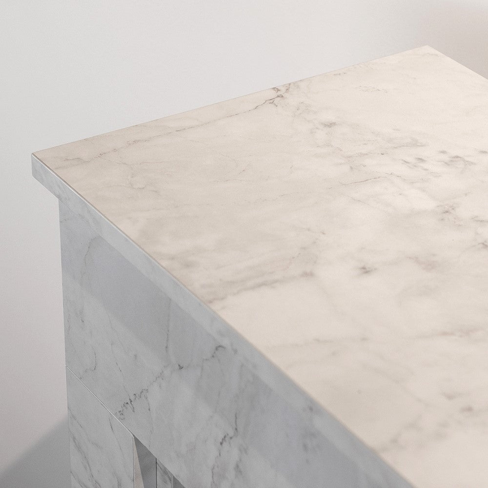 Camino a bioetanolo da terra BELLINI in legno effetto Marmo white Made in Italy L96 x P35 x H96