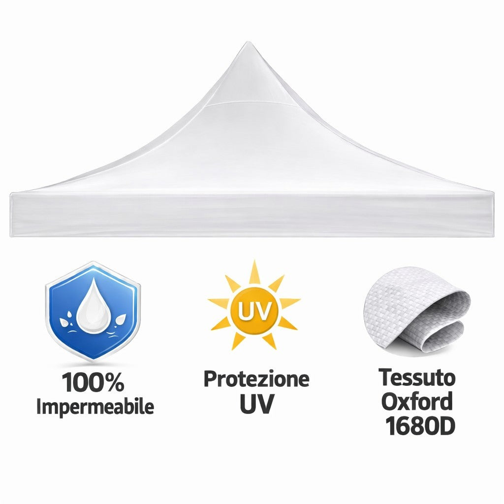 Gazebo Richiudibile Professionale Market-Pro 3x3 Struttura In Alluminio Esagonale Impermeabile Bianco