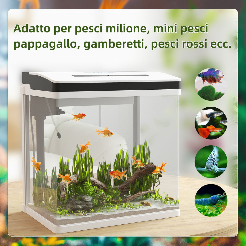 EasyComfort Acquario 28L a Illuminazione LED con Fori di Ventilazione e Pompa, in Vetro e ABS, 38x26x38cm