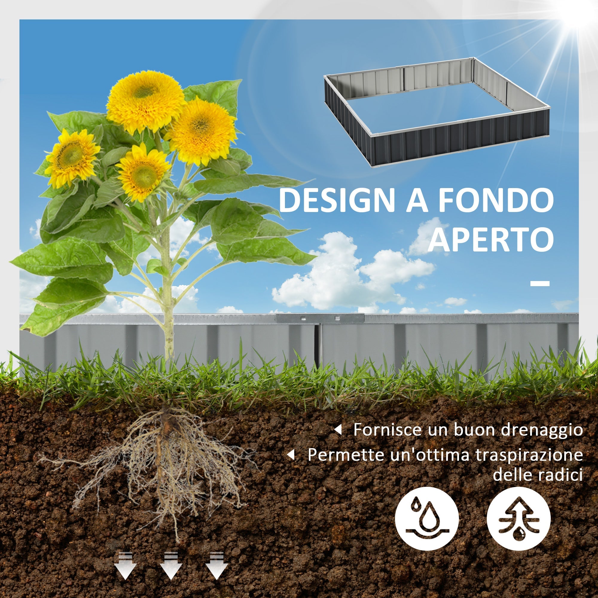 EasyComfort Aiuola Rialzata, Modulabile r Senza Fondo in Acciaio Zincato, 258x90x30 cm, Grigio Scuro