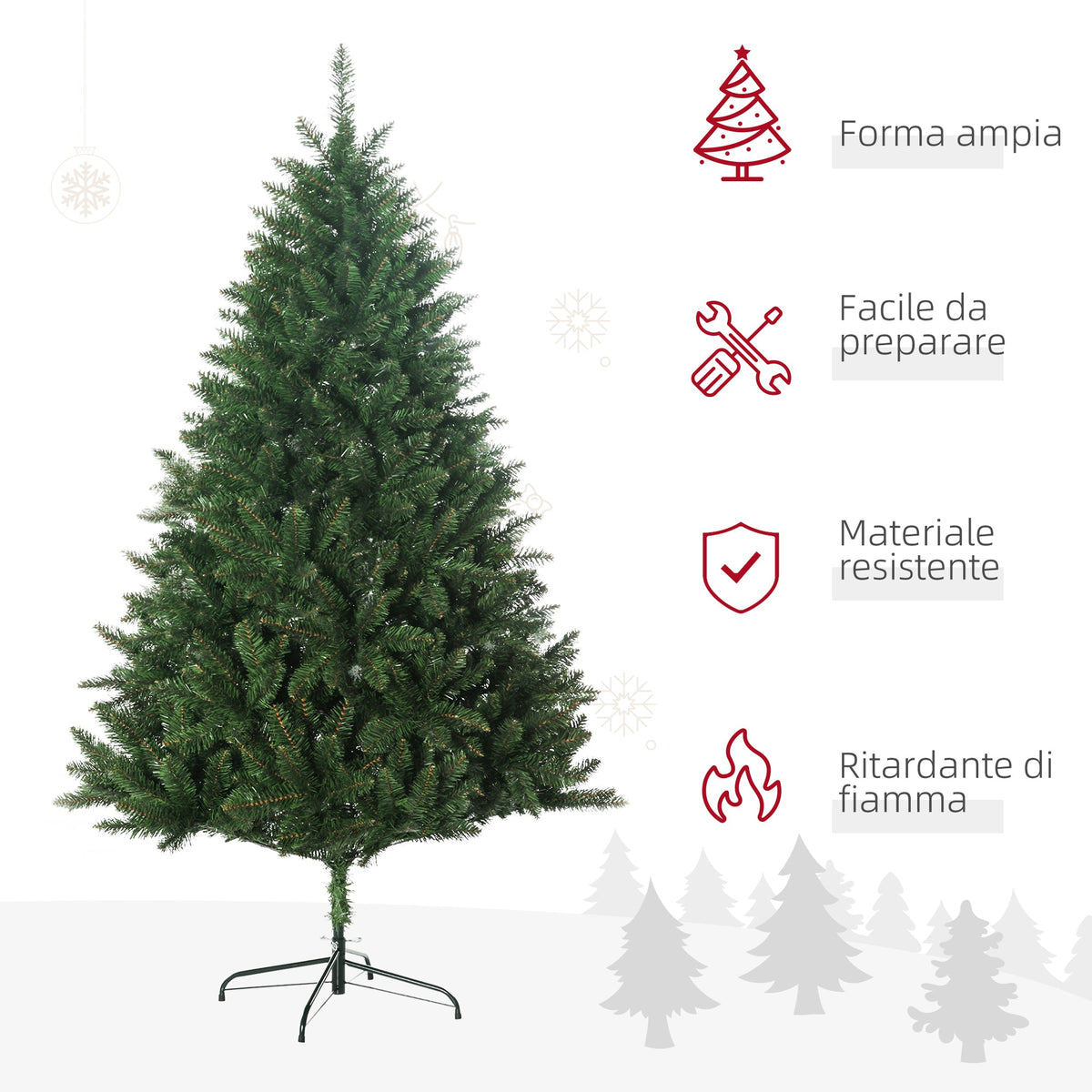 EasyComfort kunstkerstboom 180 cm – 800 takken, metalen voet, groen
