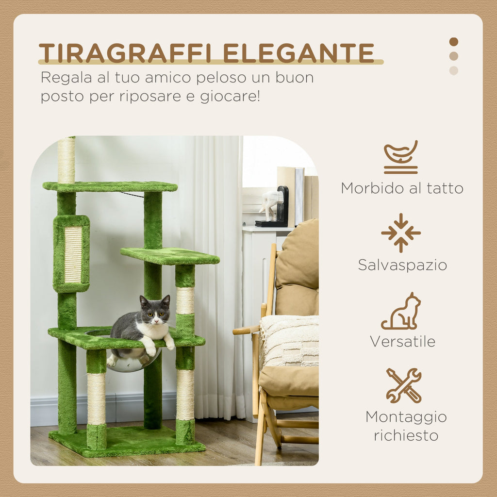 EasyComfort Kattenklimpaal meerlagig met hangmat 49x49x142 cm Groen