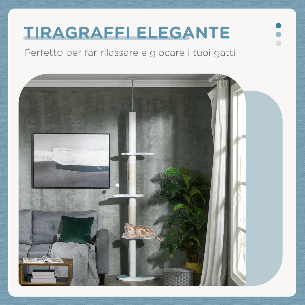 EasyComfort Kattenkrabpaal voor plafond, verstelbaar 225–255 cm, wit