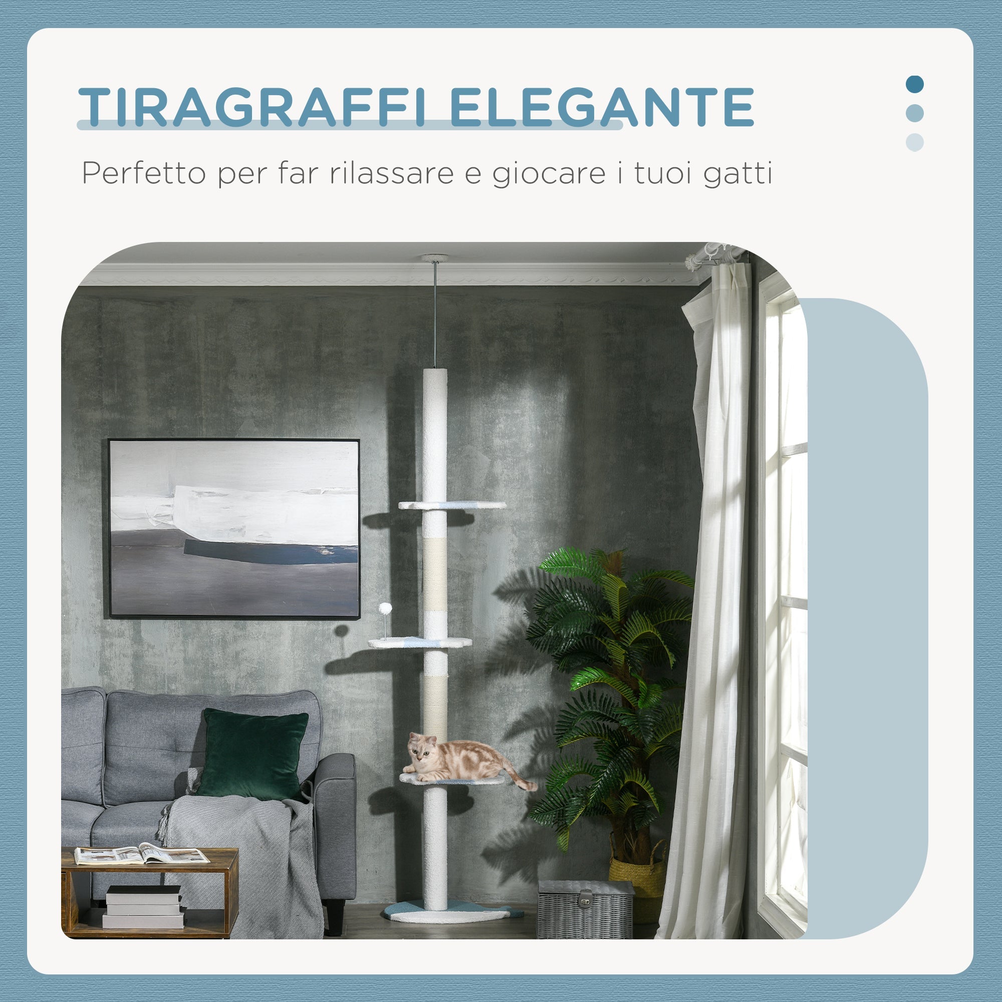 EasyComfort Kattenkrabpaal voor plafond, verstelbaar 225–255 cm, wit