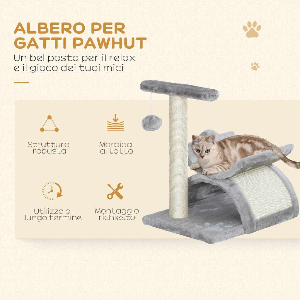 EasyComfort Albero Tiragraffi per Gatti in Peluche con Palo in Sisal, Cuccia e 2 Palline, 40x30x43cm, Grigio