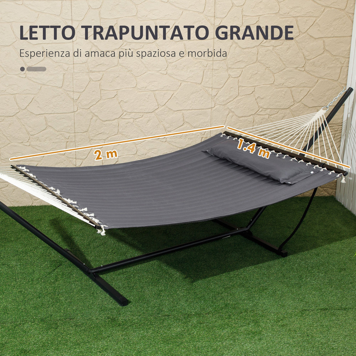 EasyComfort Hangmat met frame en geïntegreerd kussen 368x93x110 cm