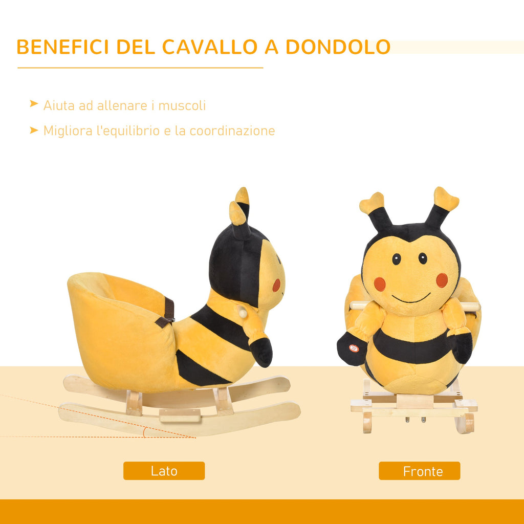 Easycomfort Animale a Dondolo per Bambini a forma di Ape in Legno di Pioppo with Musica, 60x33x45 cm, Giallo e black