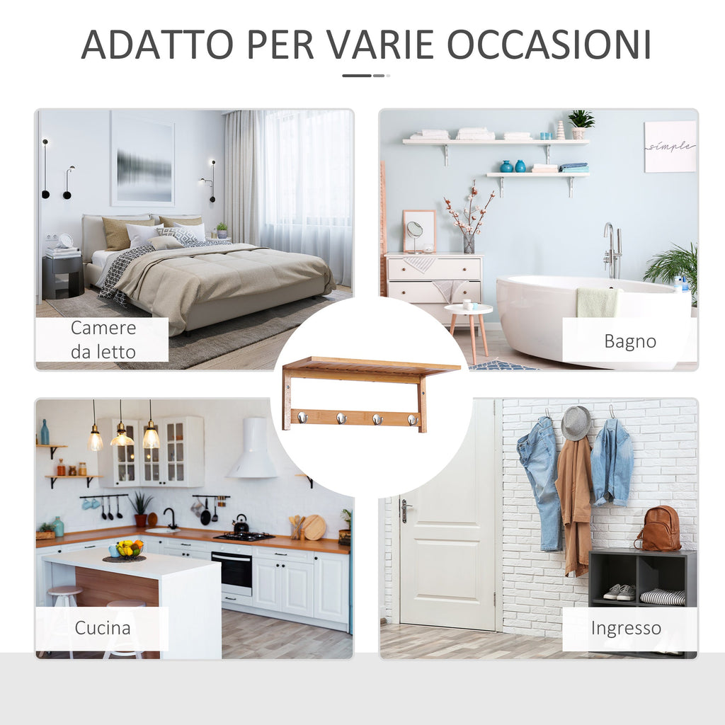 Easycomfort Appendiabiti with Mensola Attaccapanni wall-mounted with Ripiano Bambù 50 × 16 × 17.5cm