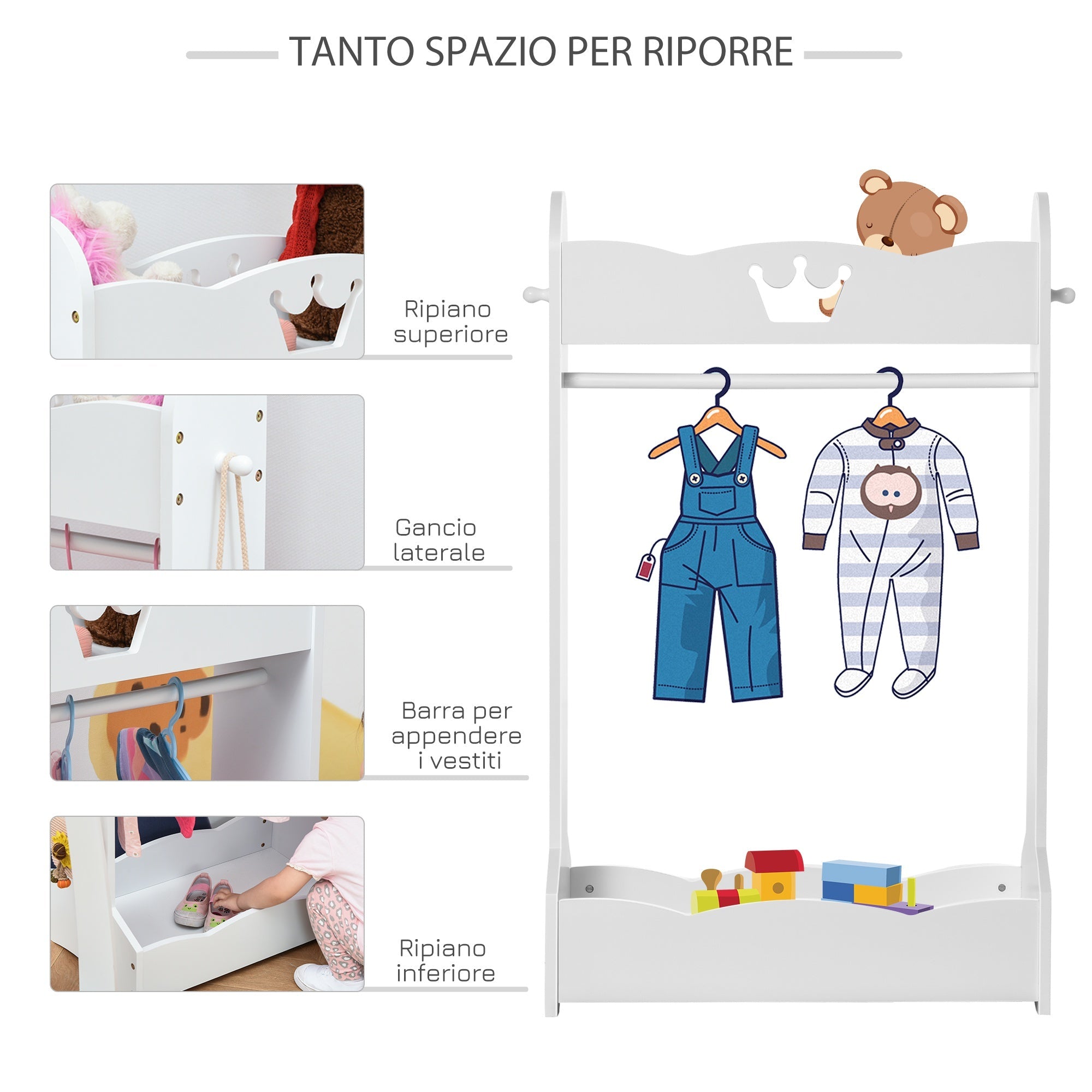 EasyComfort kinderkapstok met planken en zijhaken - wit