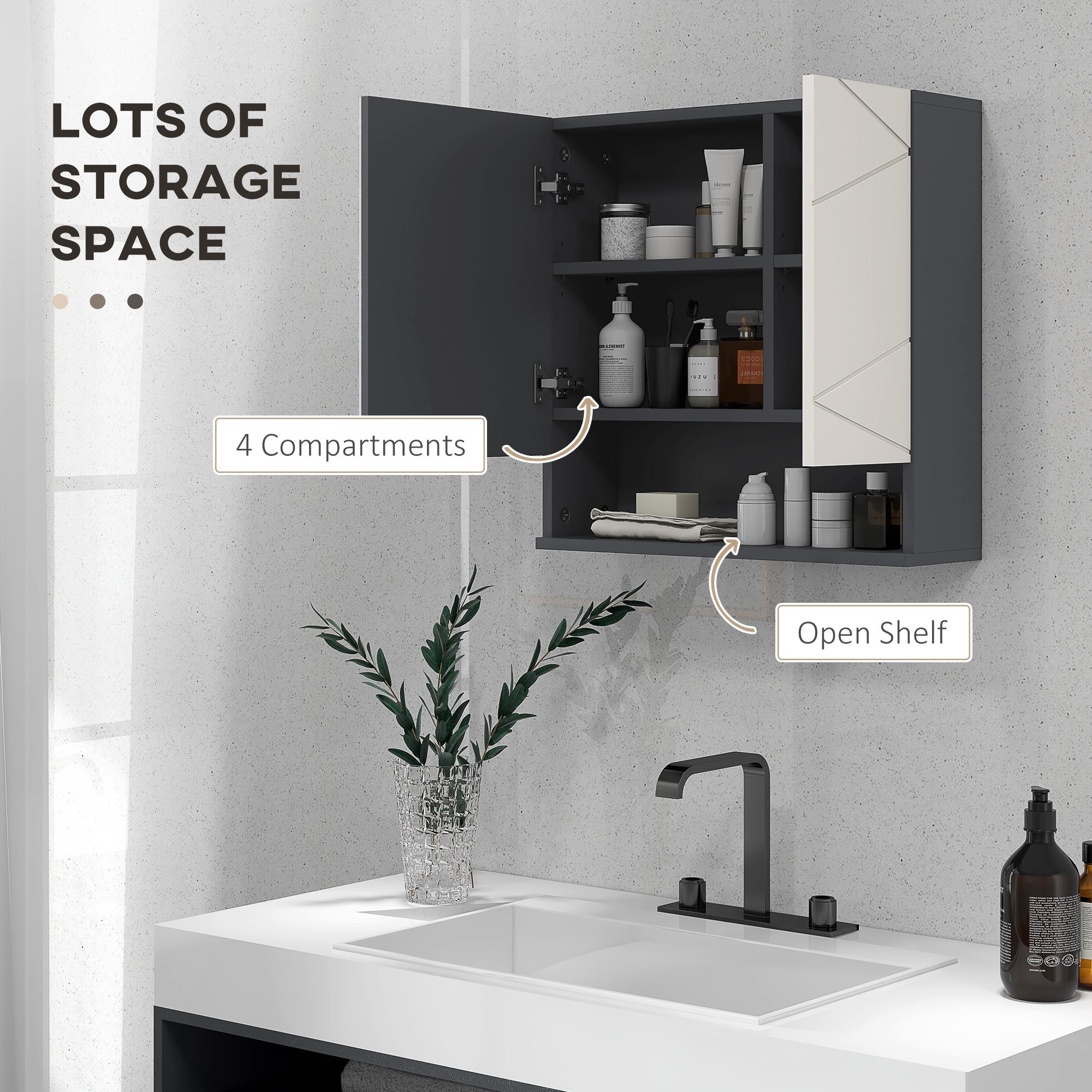 Easycomfort Armadietto with Specchiera Bagno a 2 Ante e Mensole Regolabili in Legno, 55x17x55cm, Grigio