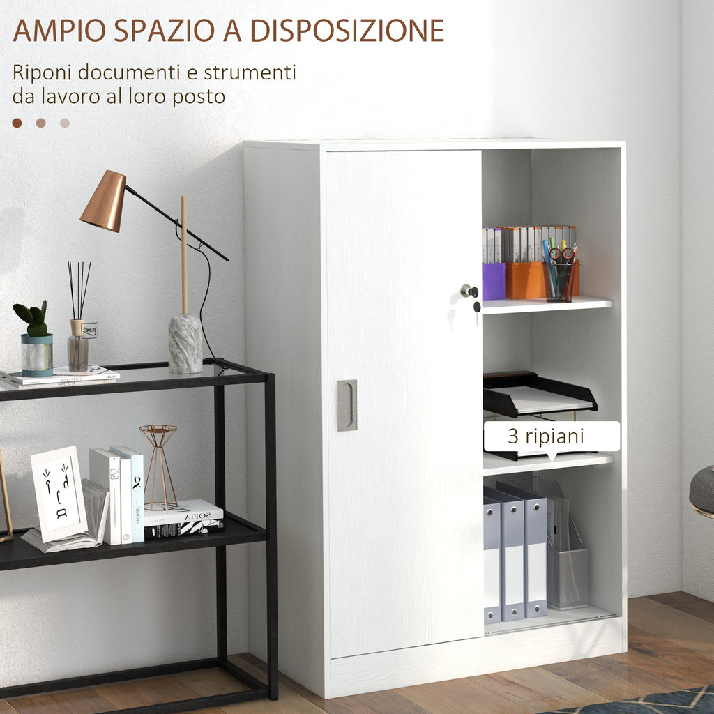 EasyComfort Armadietto da Ufficio a 3 Ripiani with 2 Chiavi di Sicurezza, in Truciolato, 80x40x120 cm, white