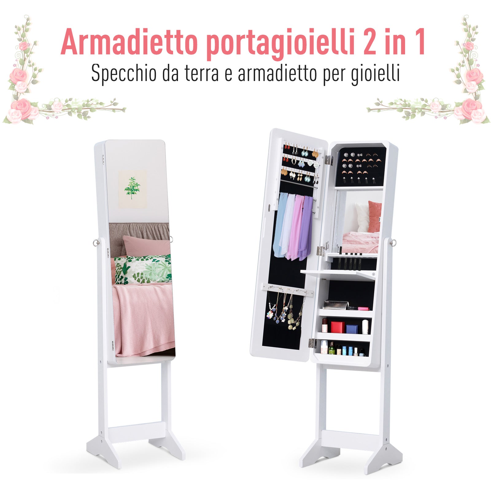 EasyComfort Sieradenkast met LED en verstelbare spiegel, 30x146x36 cm