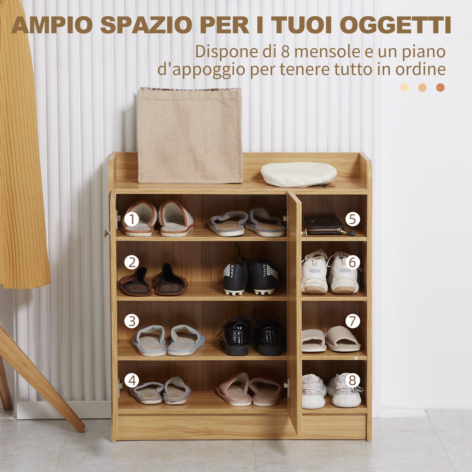 Easycomfort Armadio Scarpiera Salvaspazio e Moderno in Legno per 12 Paia with 4 Ripiani Aperti, 83x30x90 cm, Marrone Chiaro