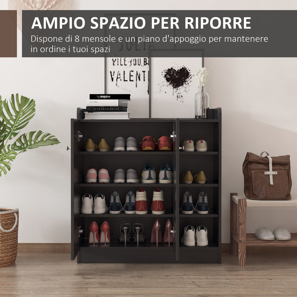 EasyComfort Armadio Scarpiera Salvaspazio Regolabile, Scarpiera Moderna in Legno per 12 Paia di Scarpe with 4 Ripiani Aperti, 83x30x90 cm, black