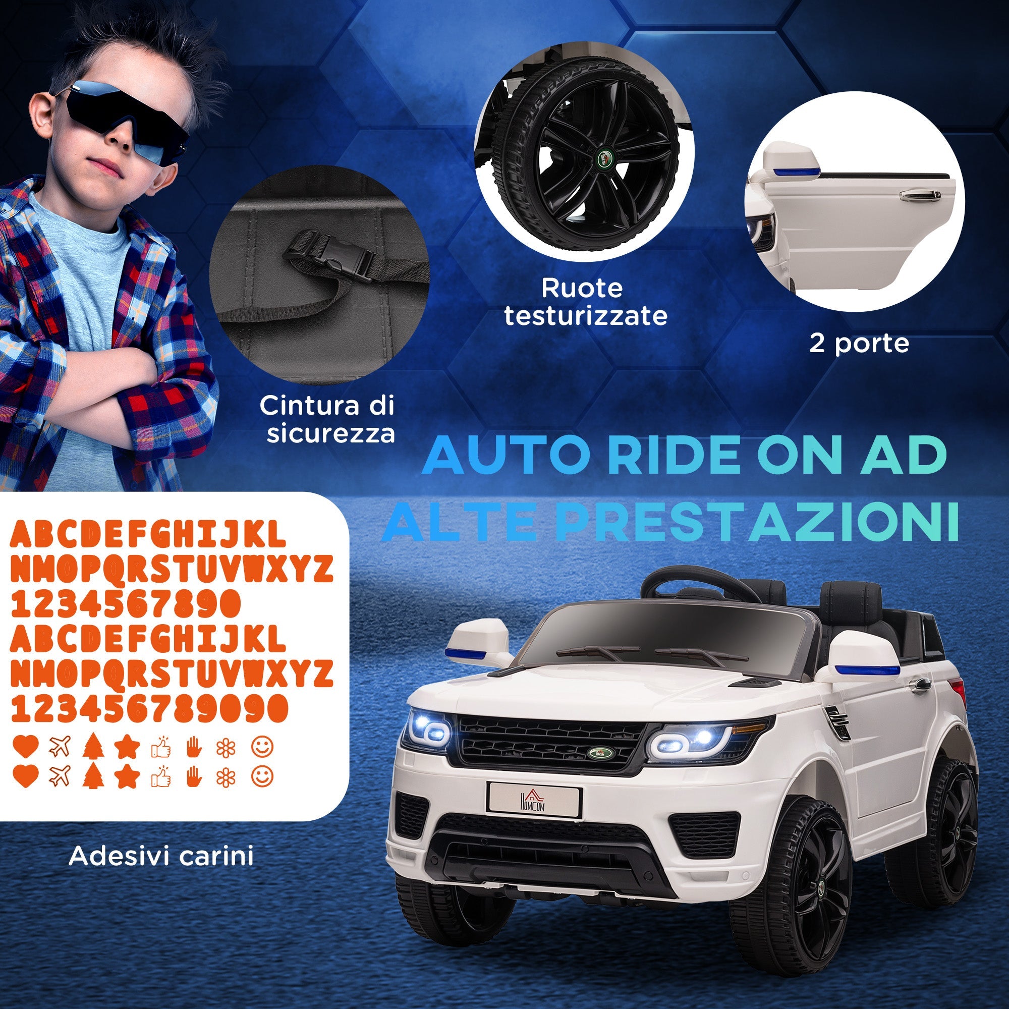 EasyComfort Auto Elettrica per Bambini 3-6 Anni con Telecomando, Macchina con Luci LED e Clacson, in PP e Metallo, 110x68x52 cm, Bianco