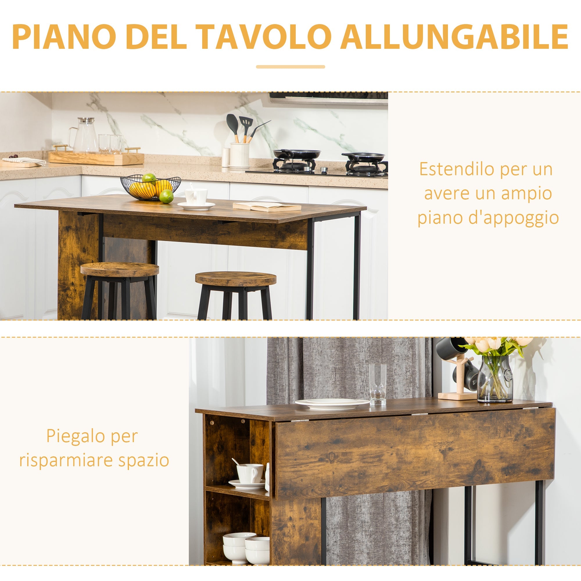 EasyComfort Vouwbare bar industrieel met 3-planken 120x76x91.4 cm