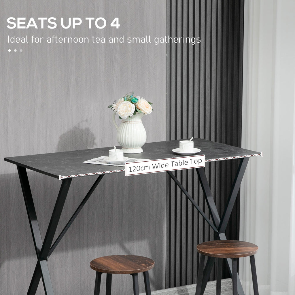 Easycomfort Bancone Bar Tavolo Alto Stile Industriale Effetto Marmo, Legno e Acciaio 120x60x102 cm, black