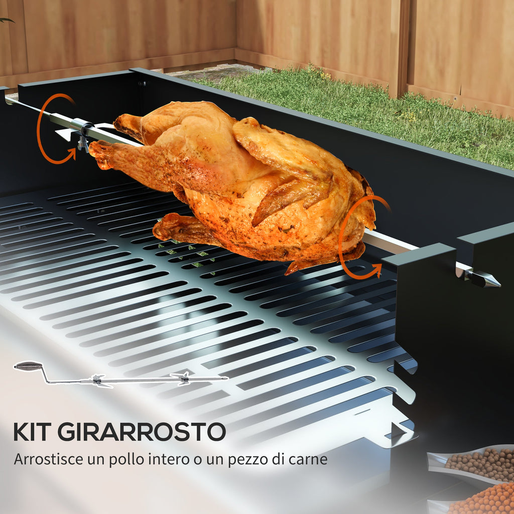 EasyComfort Barbecue a Carbone a 3 Livelli with Mensole Pieghevoli e Girarrosto, in Acciaio Inox, 118x32x90 cm, black