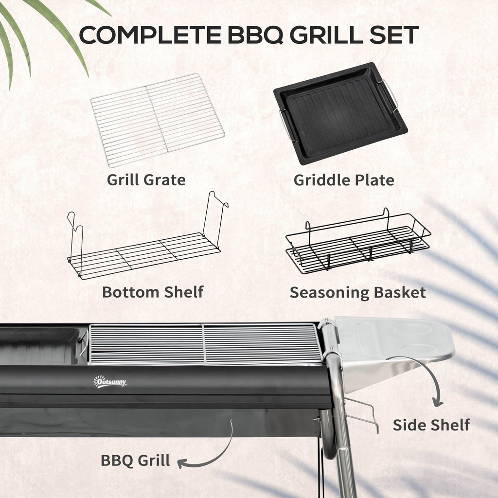Easycomfort Barbecue a Carbonella with Griglia e Piastra di Cottura, Cestino e Ripiani, 96x61x72cm, black