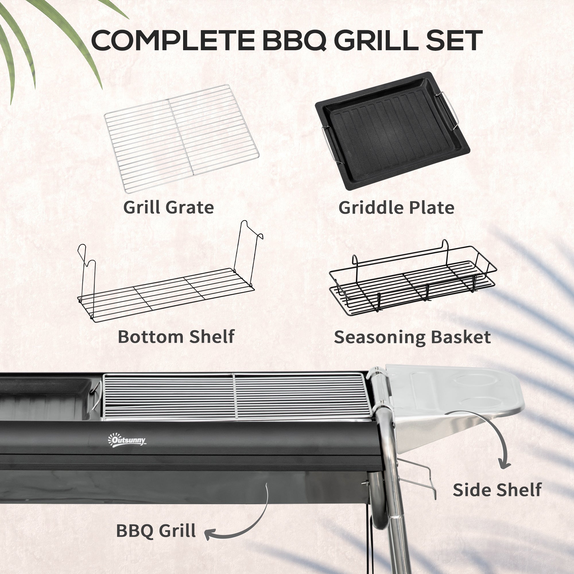 Easycomfort Barbecue a Carbonella with Griglia e Piastra di Cottura, Cestino e Ripiani, 96x61x72cm, black