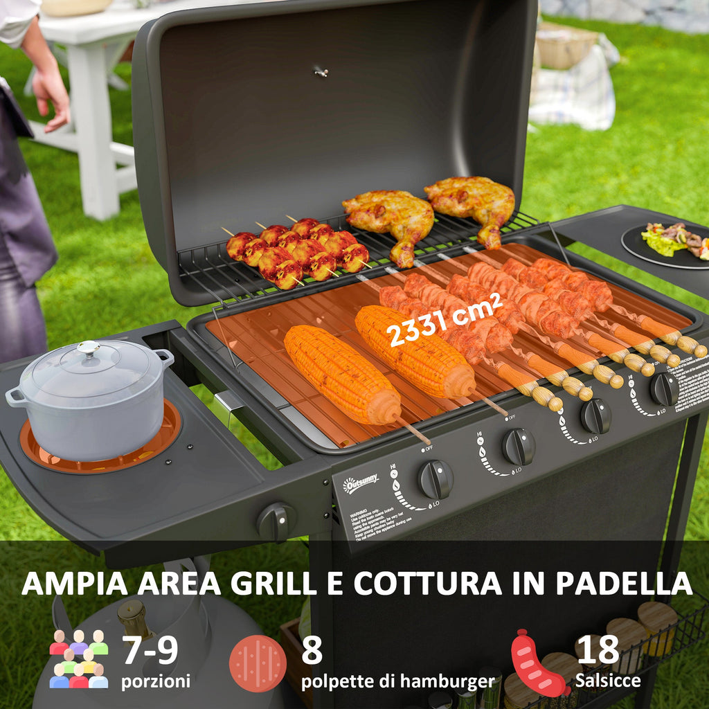 EasyComfort Gasbarbecue 4+1 branders met deksel en thermometer, 121x54x97 cm