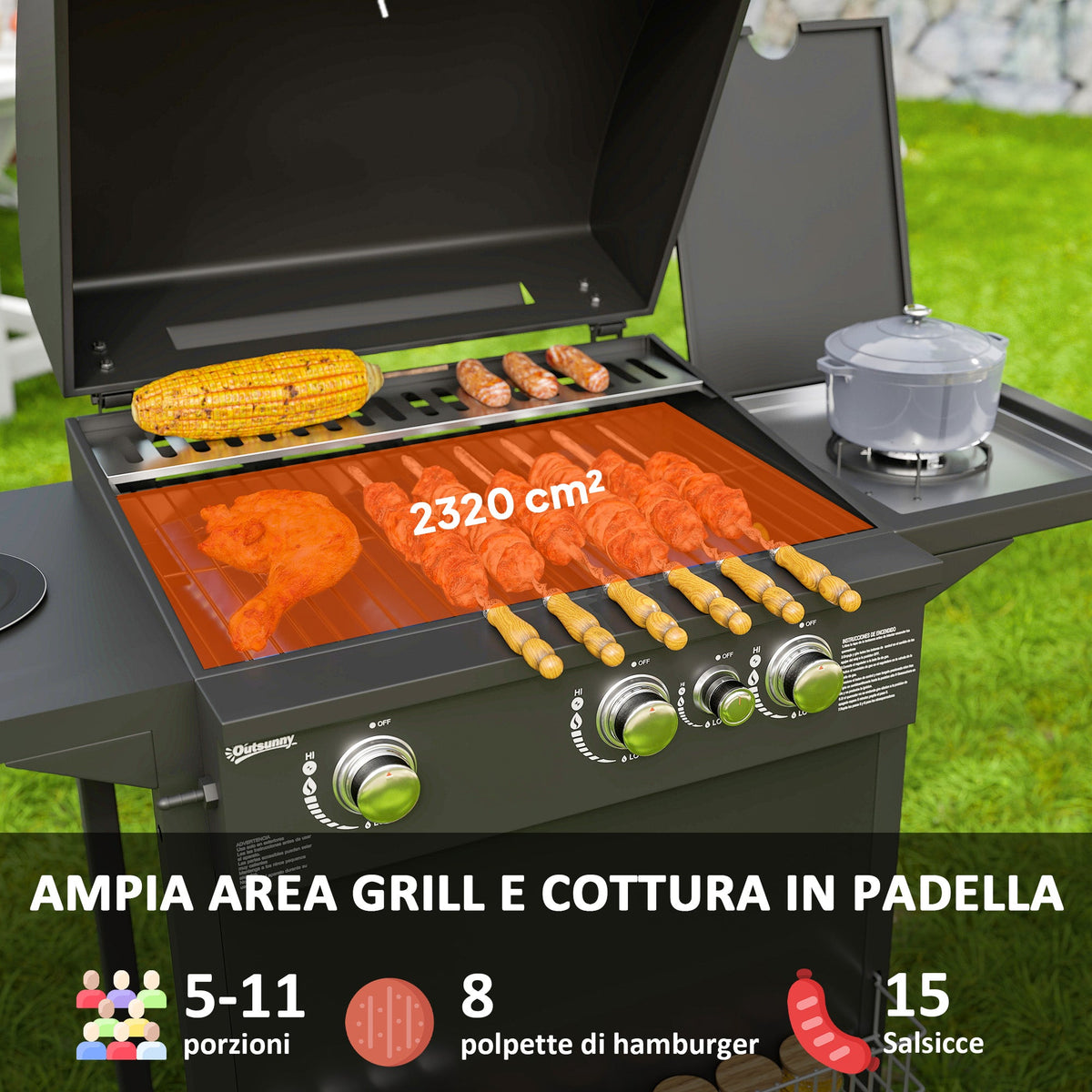 EasyComfort gasbarbecue met 2320 cm² grillvlak, zijbrander, zwart